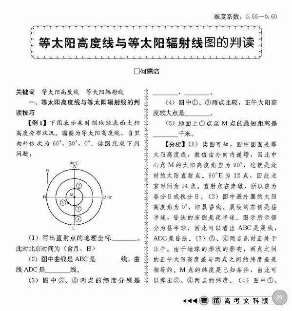 等太阳高度线与等太阳辐射线图的判读